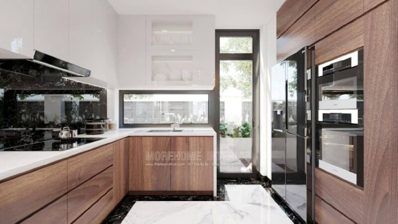 Là một người phụ nữ trong gia đình việc có một phòng bếp hoàn hảo vừa đáp ứng mọi công năng vừa mang lại cần thiết cũng như phát triển mạnh mẽ vật liệu nội thất, tính thẩm mỹ ngày càng khắt khe, bạn có thể nhanh chóng sở hữu ý tưởng thiết kế không gian phòng bếp tuyệt đẹp cho mình như trong mẫu thiết kế không gian phòng bếp tại biệt thự Manhattan Hải Phòng. Thiết kế phòng bếp, tủ bếp đẹp